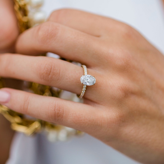1.85 CT Oval Solitaire Hidden Halo & Pave Moissanite Engagement Ring