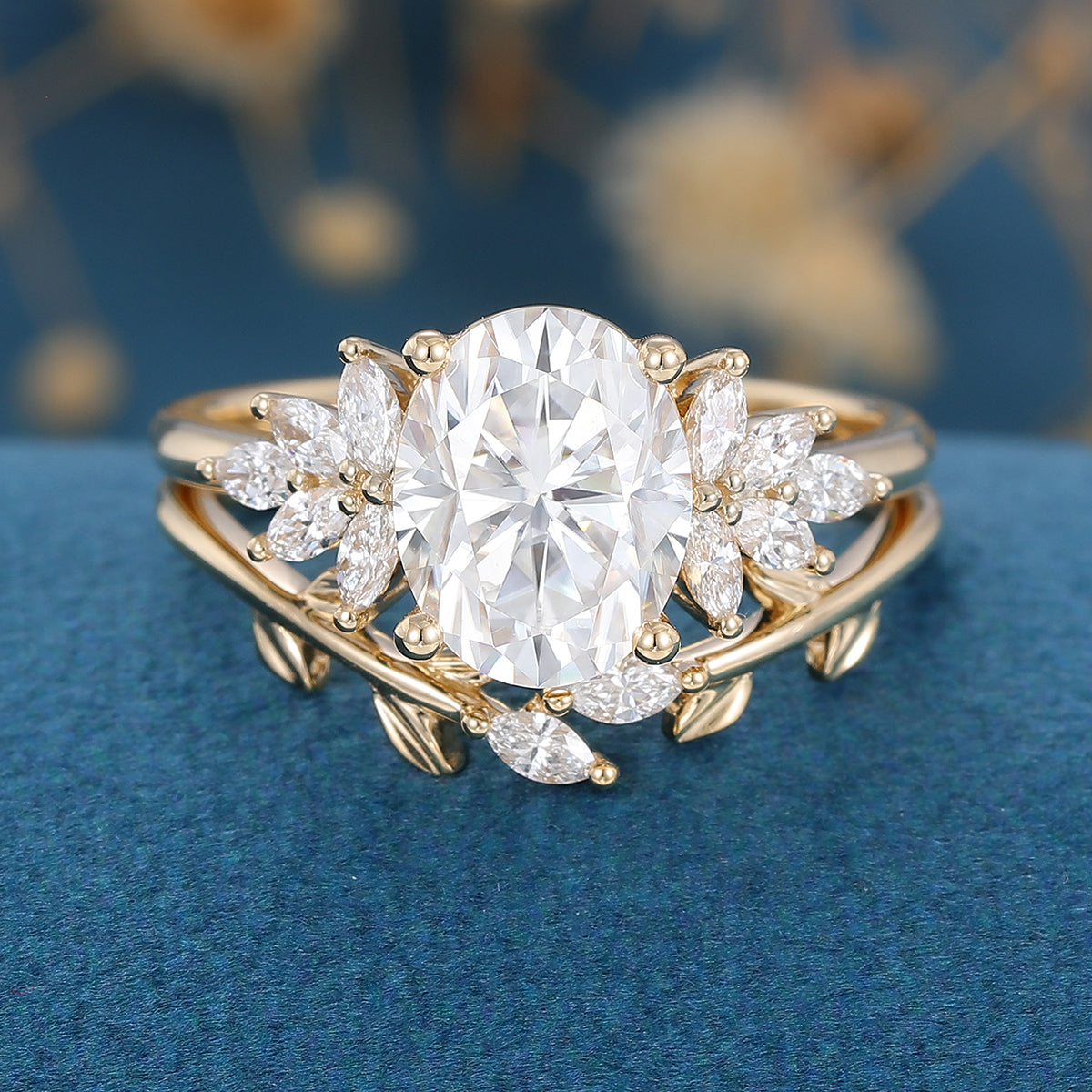2.72 CT Oval Shaped Moissanite Cluster Bridal Set