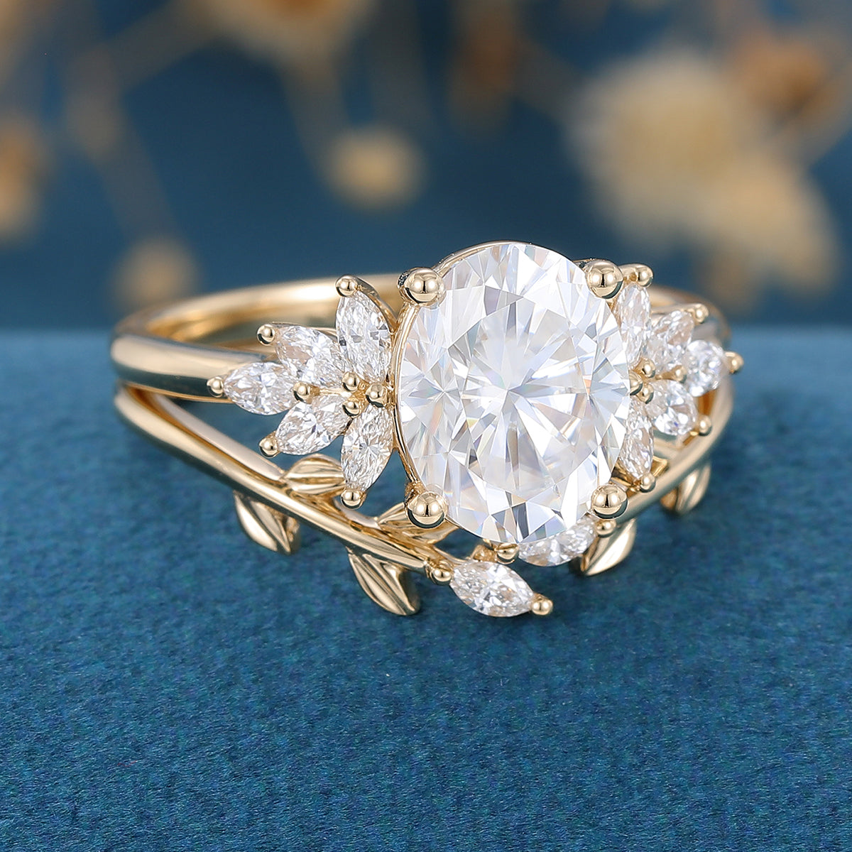 2.72 CT Oval Shaped Moissanite Cluster Bridal Set