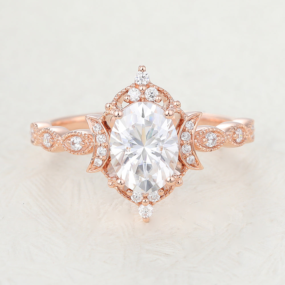 1.33 CT Oval Vintage Cluster & Pave Lab-Grown Diamond Engagement Ring