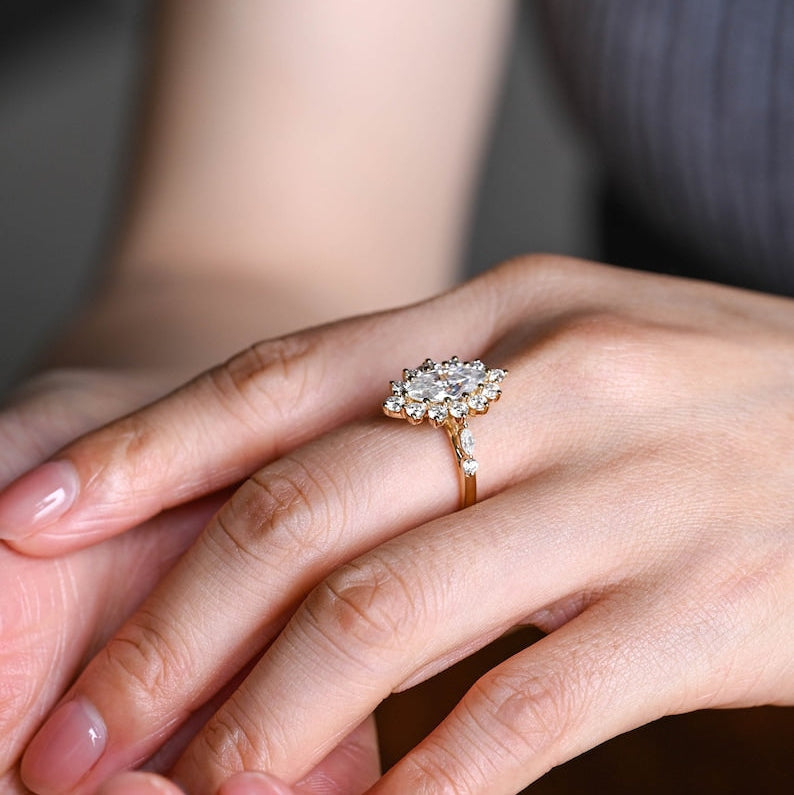 Stunning 1.0 - 2.0 CT Marquise Moissanite Engagement Ring with Pave & Hidden Halo Design 6