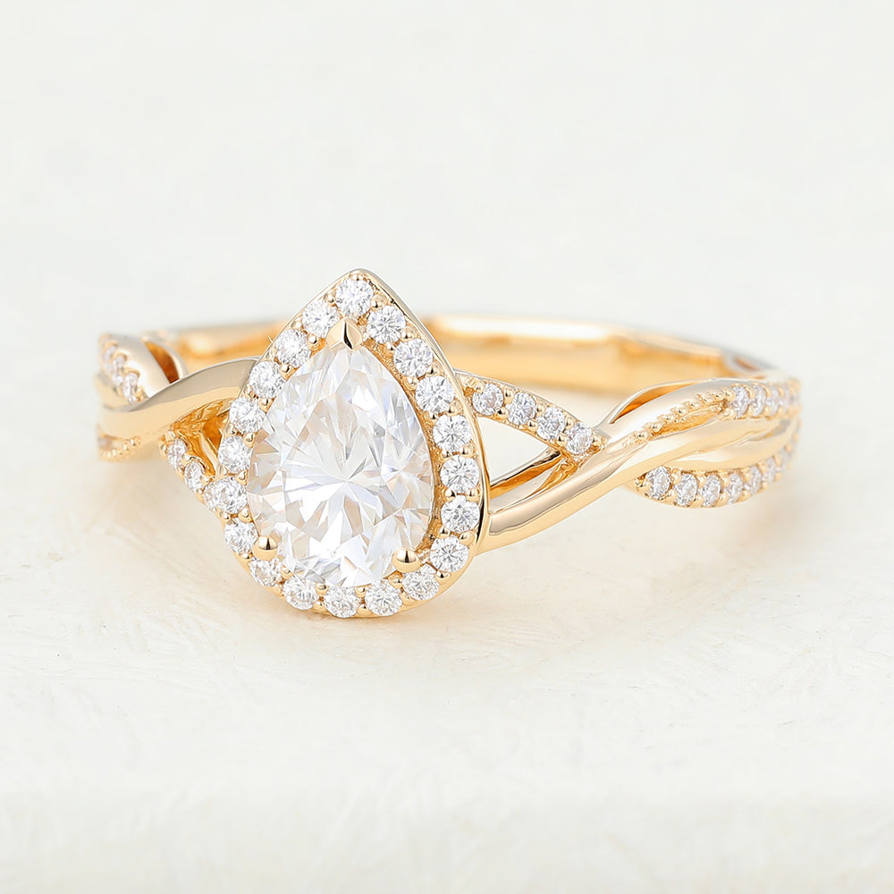 0.43 CT Pear Halo Pave & Criss-Cross Lab-Grown Diamond Engagement Ring