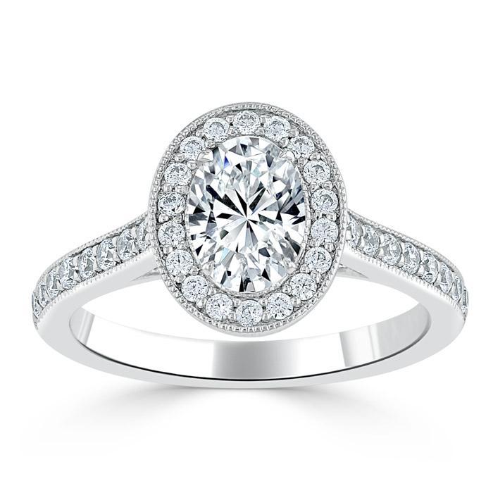 1.0 CT Oval Cut Halo Pave Moissanite Engagement Ring