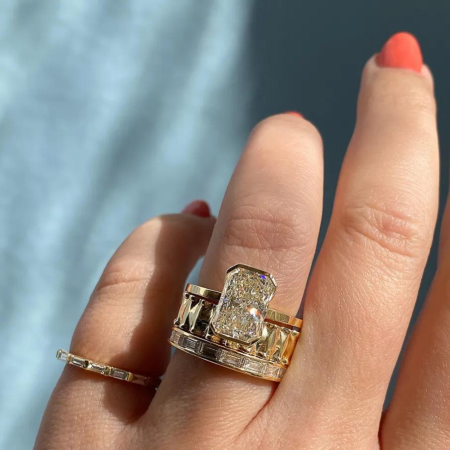 2.10 CT Radiant  Solitaire Half Bezel Moissanite Engagement Ring