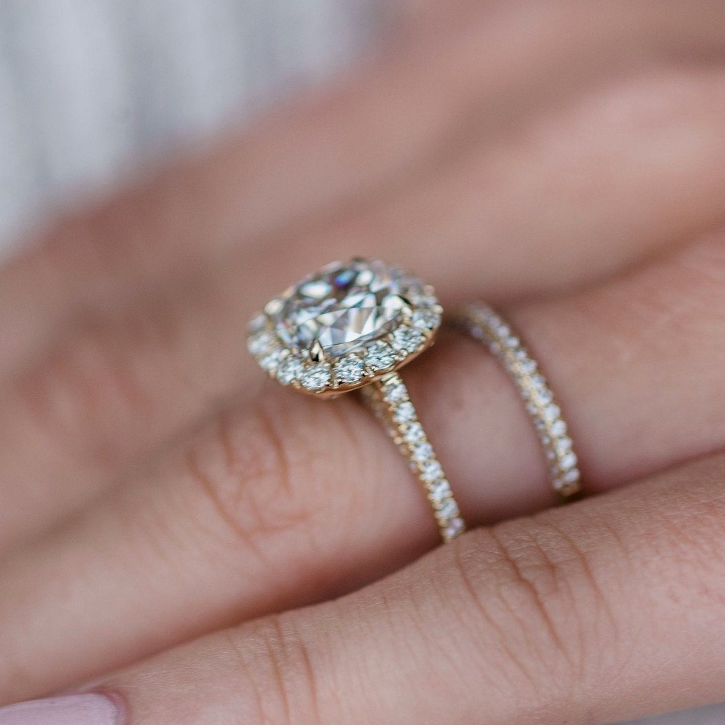 4 CT Cushion Halo & Pave Lab Grown Diamond Engagement Ring