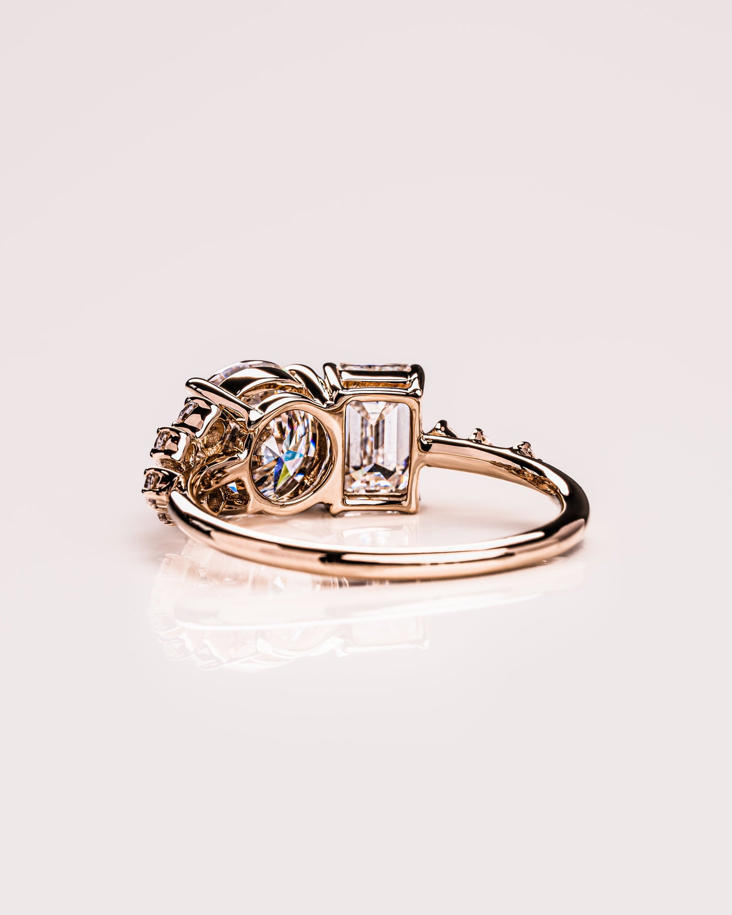 2.80 CT Emerald & Round Cut Two Stone Moissanite Engagement Ring