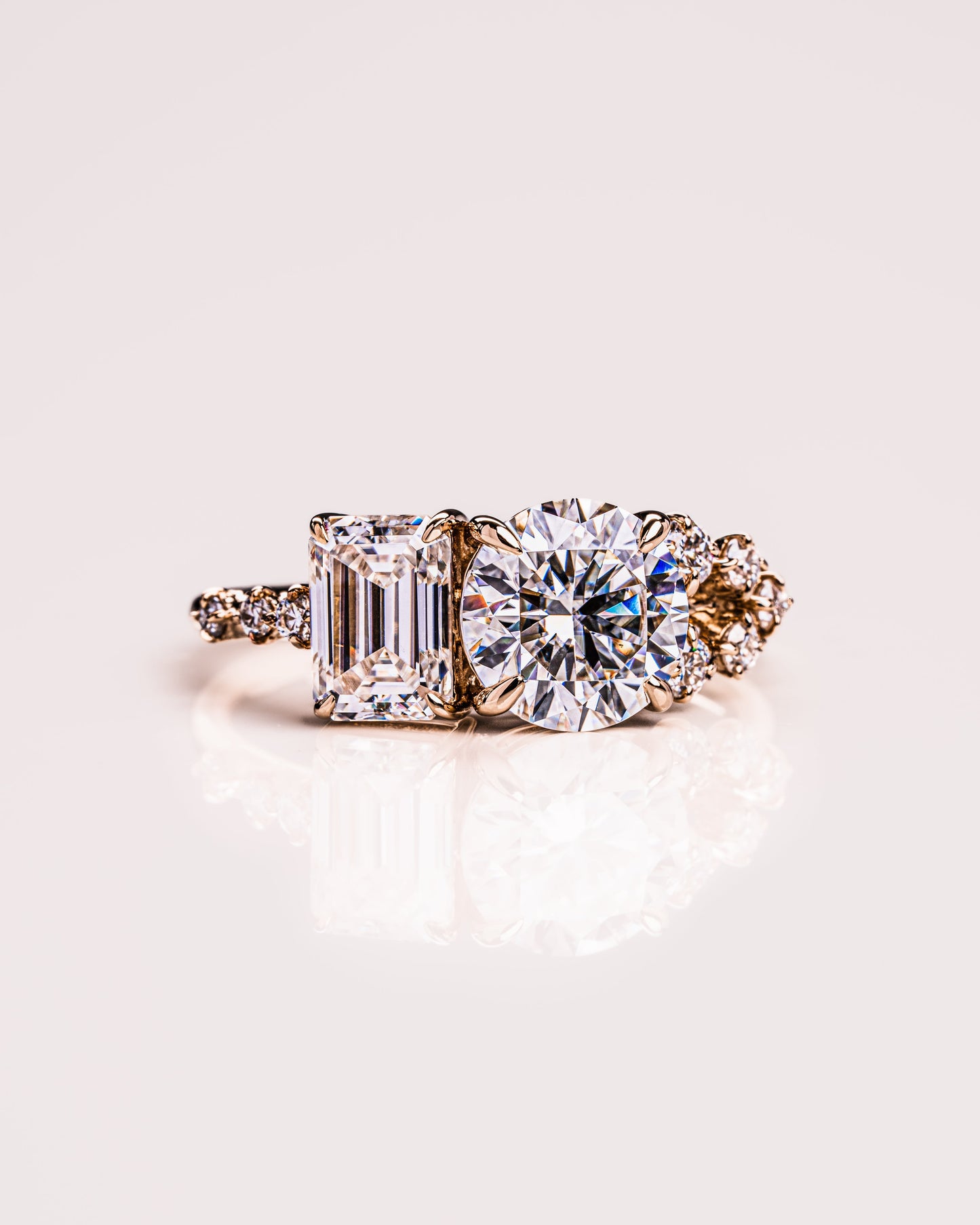 2.80 CT Emerald & Round Cut Two Stone Moissanite Engagement Ring