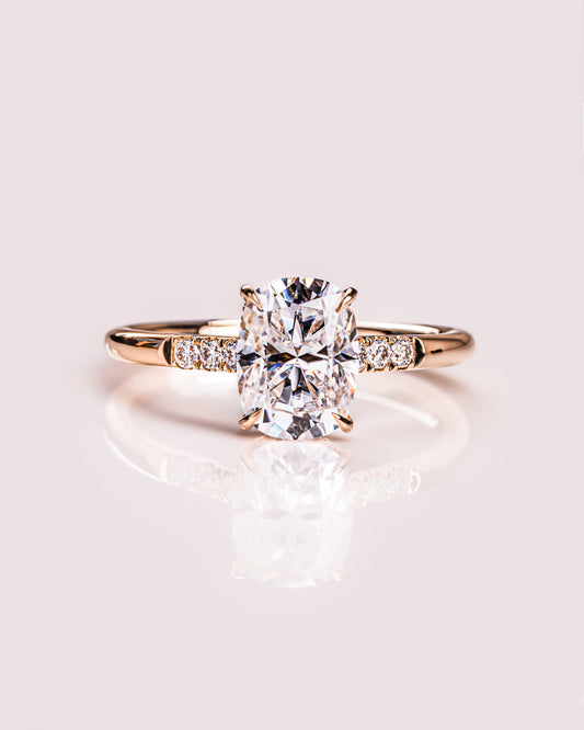 1.49 CT Cushion Cut Moissanite Solitaire Engagement Ring With Hidden Halo Setting