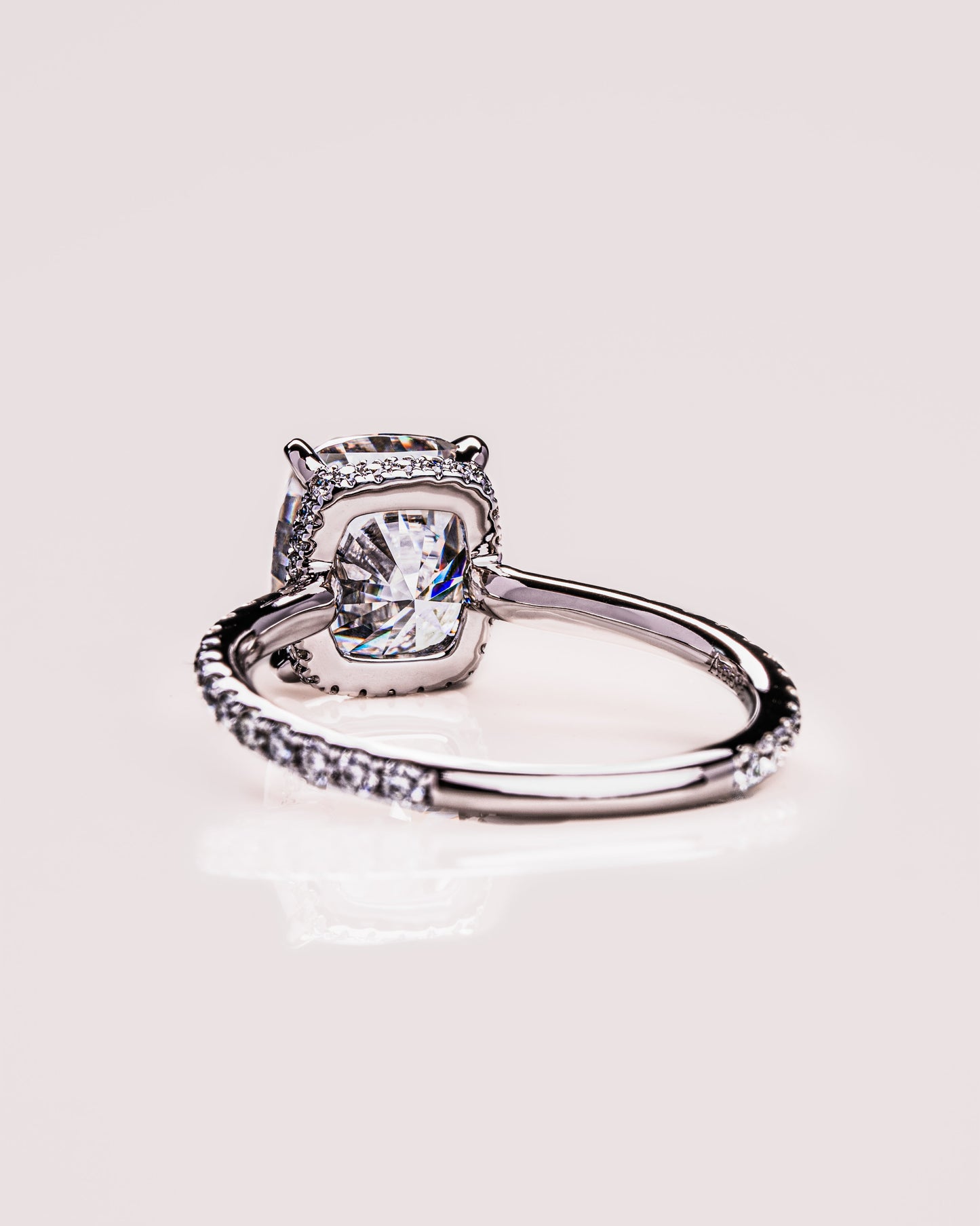 0.96 CT Cushion Solitaire Moissanite Engagement Ring With Hidden Halo/Pave Setting