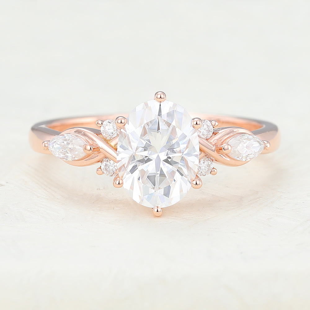 1.33 CT Oval Cluster Lab-Grown Diamond Engagement Ring