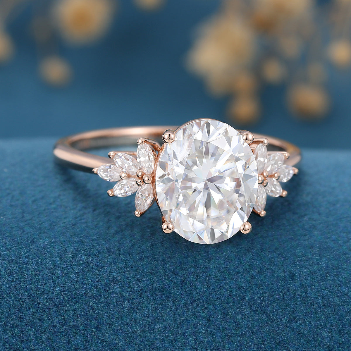 3.74 CT Oval Shaped Moissanite Cluster Engagement Ring