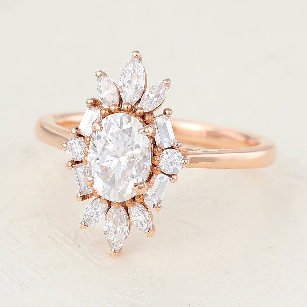 0.84 CT Oval Cluster Lab-Grown Diamond Engagement Ring