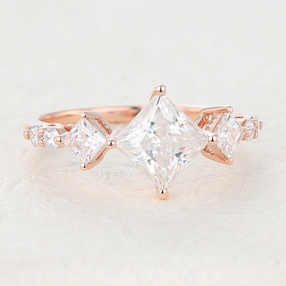 1.35 CT Princess Cluster Lab-Grown Diamond Engagement Ring