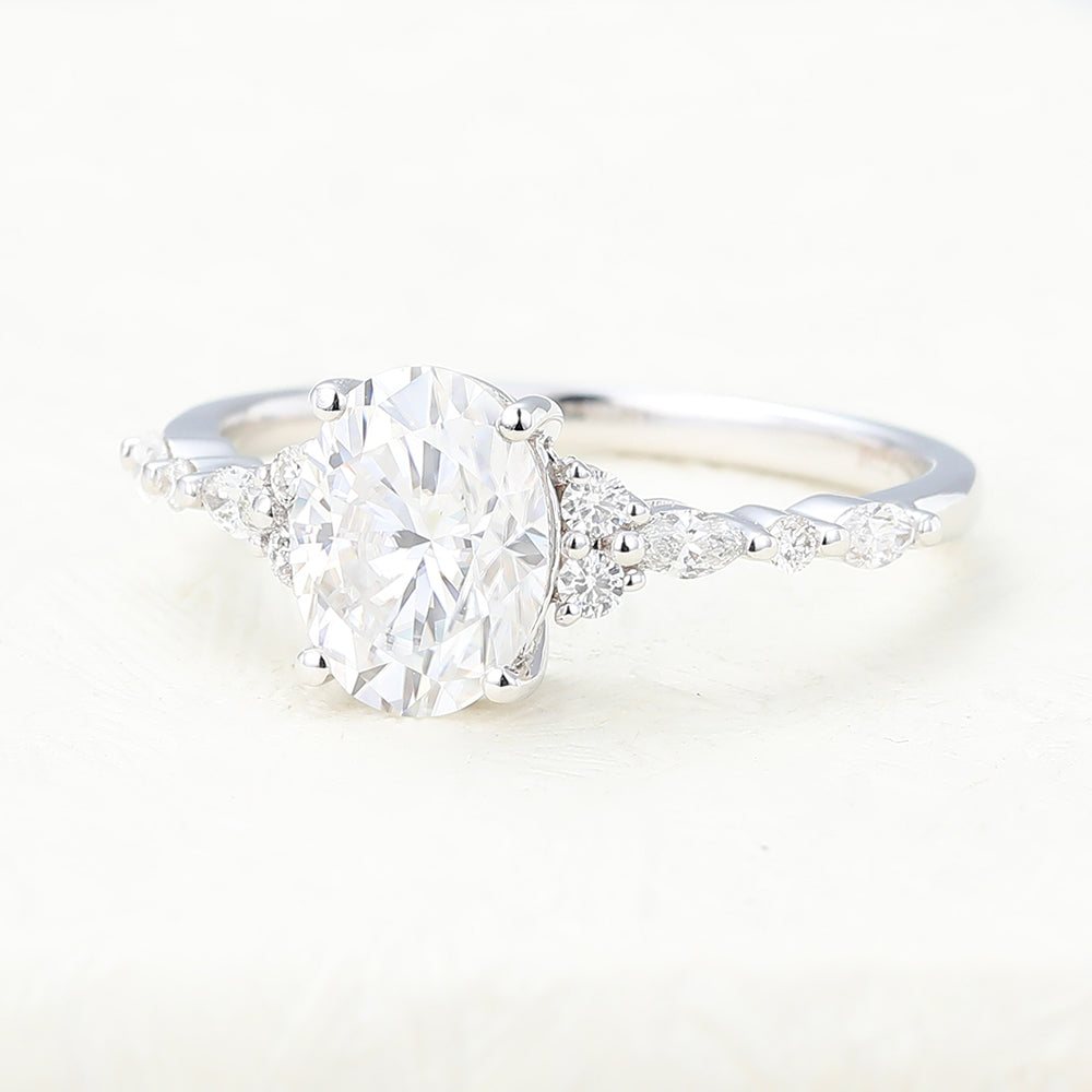 1.33 CT Oval Vintage Cluster & Pave Lab-Grown Diamond Engagement Ring