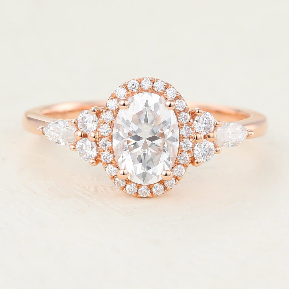 0.84 CT Oval Cluster Lab-Grown Diamond Engagement Ring