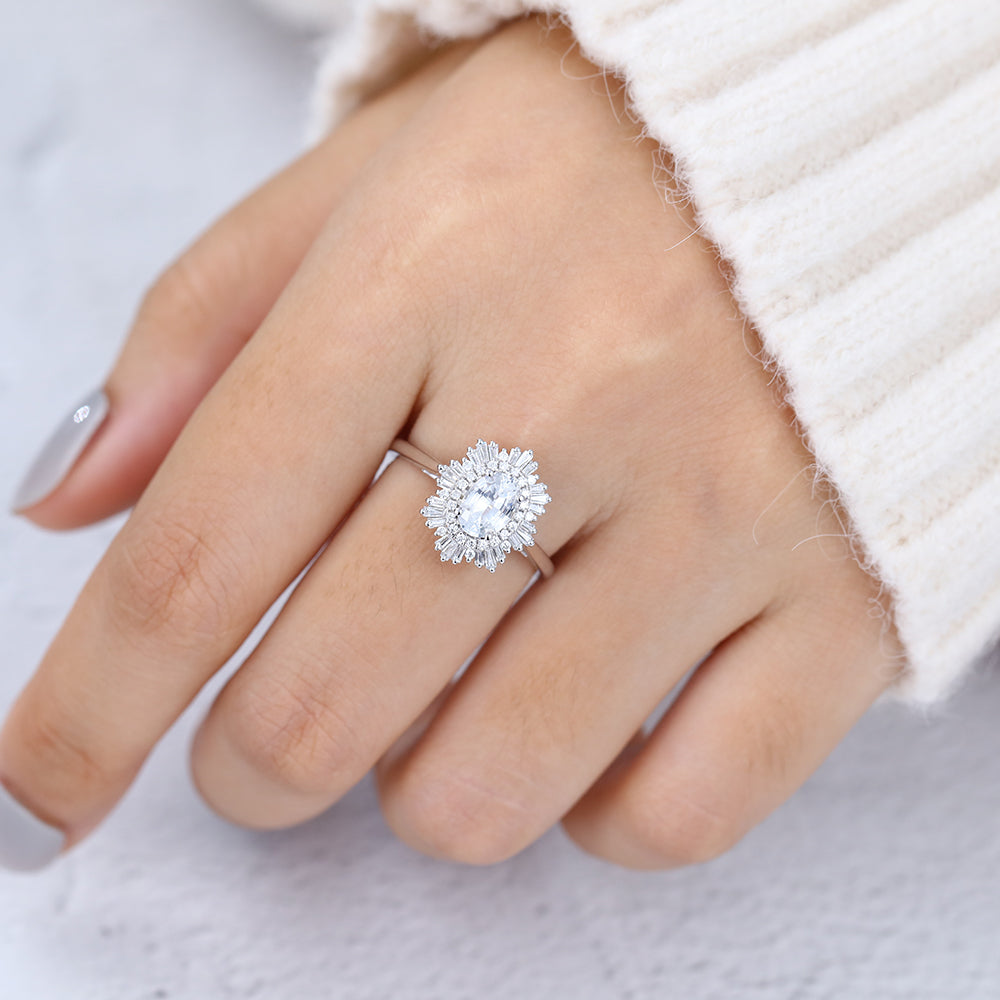 0.84 CT Oval Cluster Lab-Grown Diamond Engagement Ring