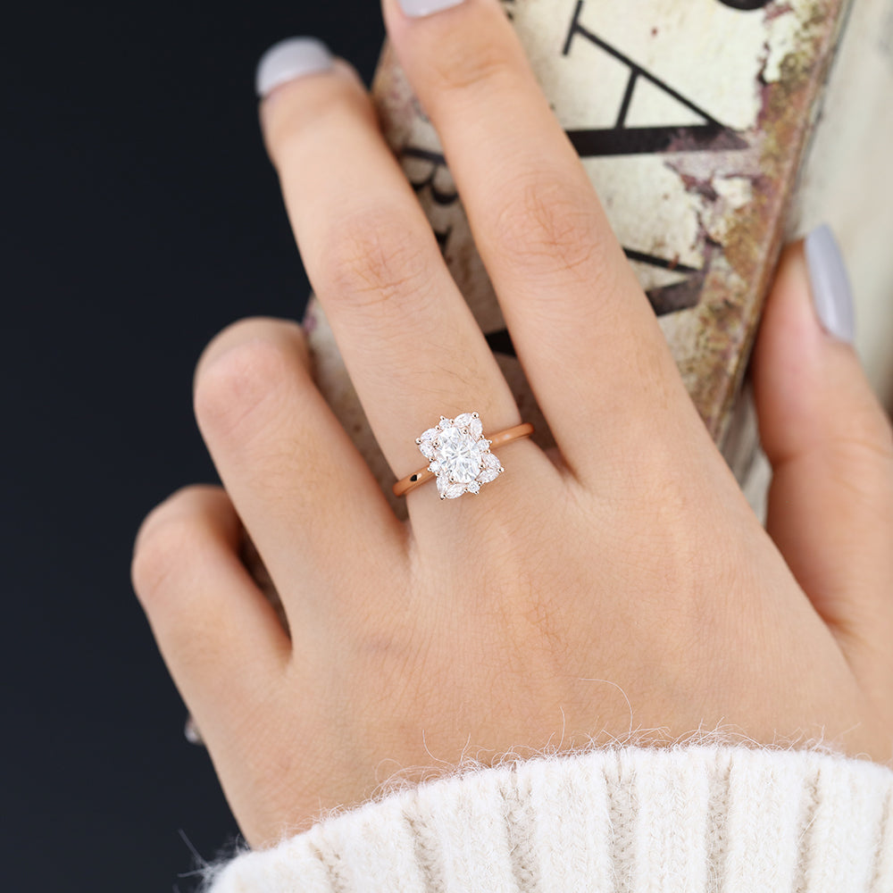 0.84 CT Oval Cluster Lab-Grown Diamond Engagement Ring