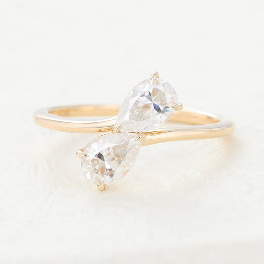 0.39 CT Pear Toi Et Moi Moissanite Engagement Ring