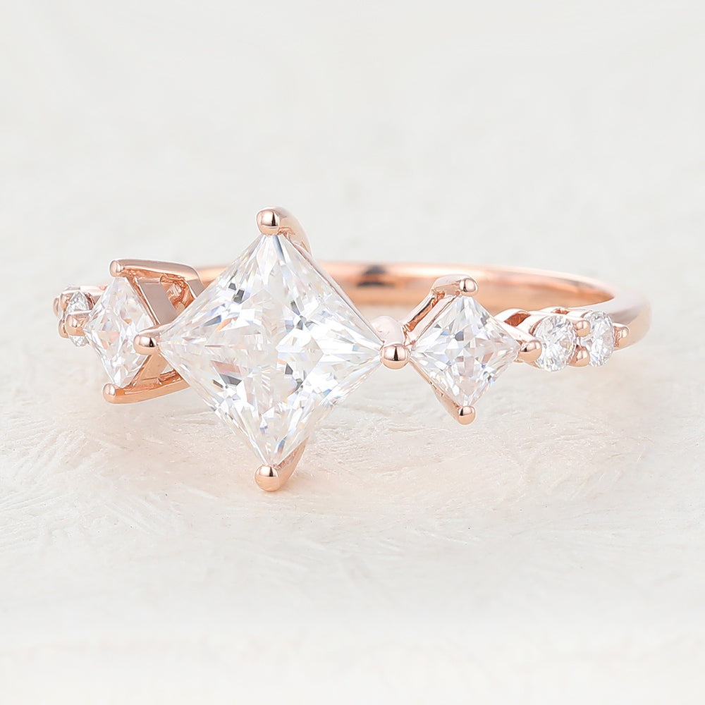 1.35 CT Princess Cluster Lab-Grown Diamond Engagement Ring