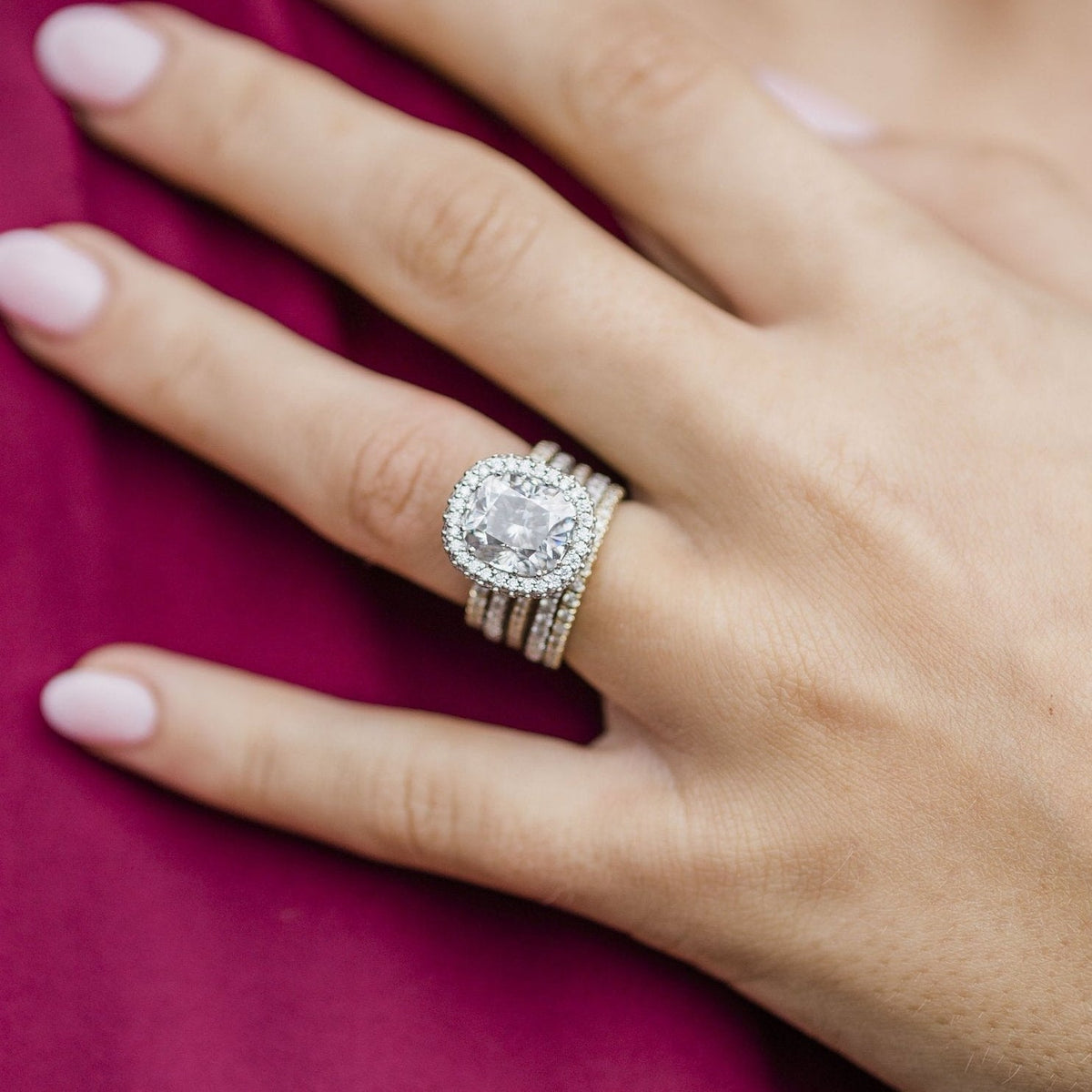 3.6 CT Cushion Halo & Pave Lab Grown Diamond Engagement Ring