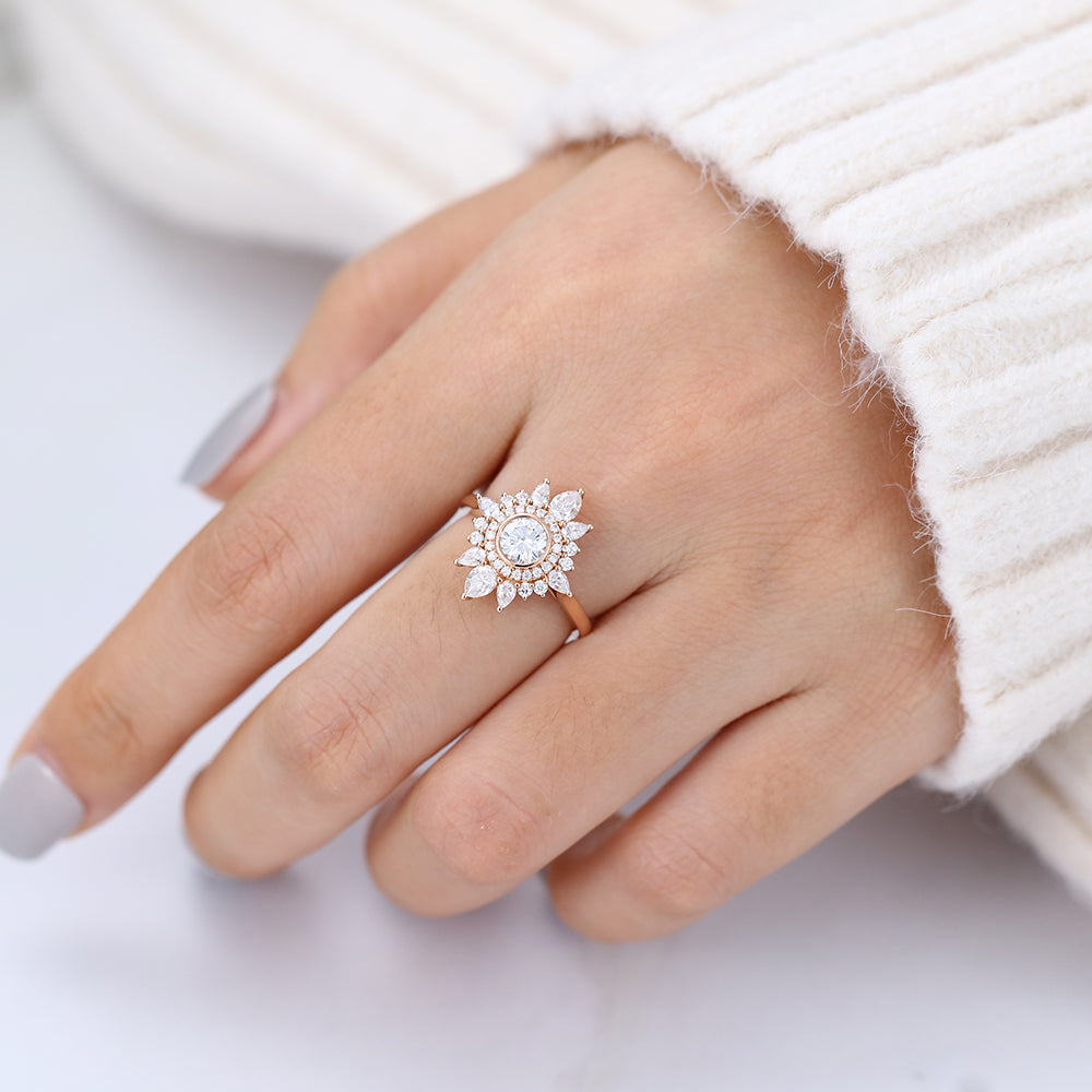 0.41 CT Round Cluster Lab-Grown Diamond Engagement Ring