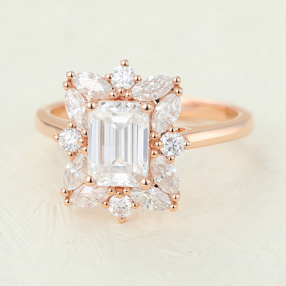 0.92 CT Emerald Cluster Lab-Grown Diamond Engagement Ring