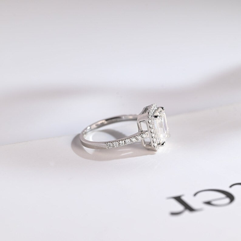 Stunning 1.0 - 2.0 CT Emerald Moissanite Engagement Ring with Pave and Halo Design 7