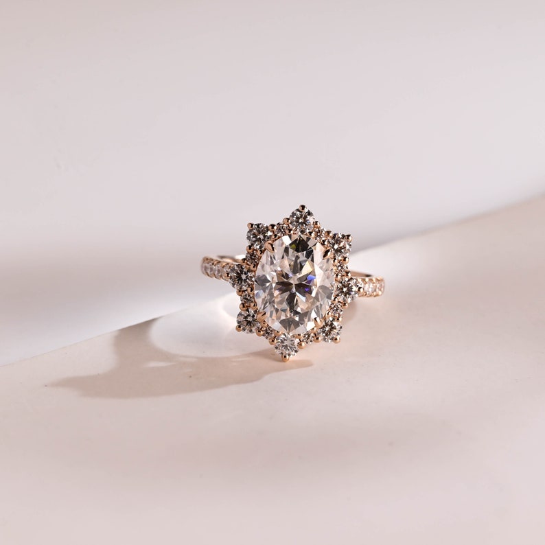 Stunning 1.0 - 2.0 CT Oval Moissanite Engagement Ring with Pave & Halo Design 1
