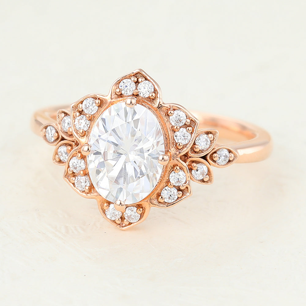 1.33 CT Oval Cluster Lab-Grown Diamond Engagement Ring