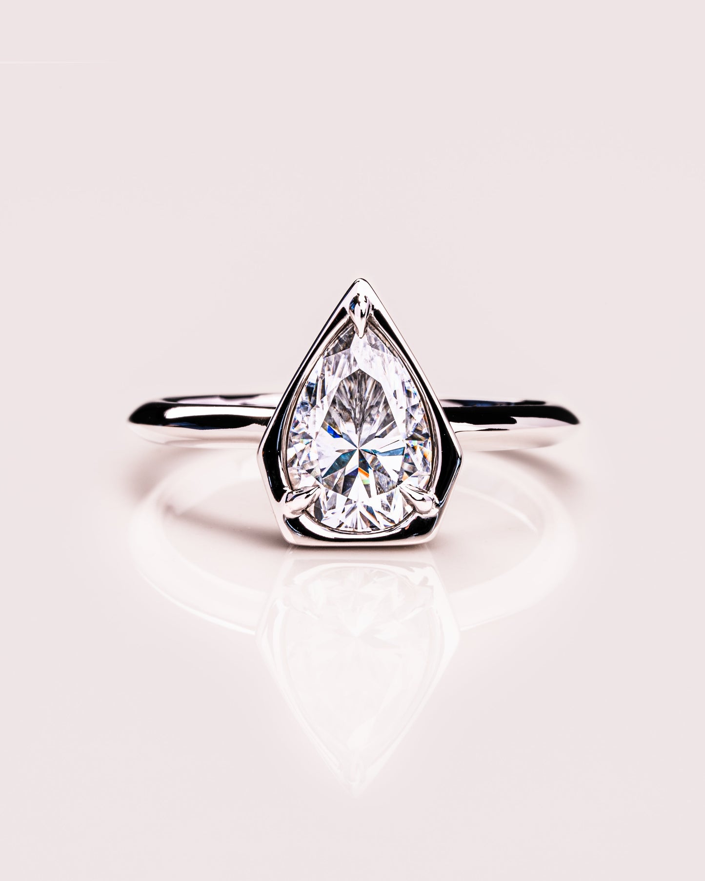 1.33 CT Pear Cut Bezel Solitaire Moissanite Engagement Ring