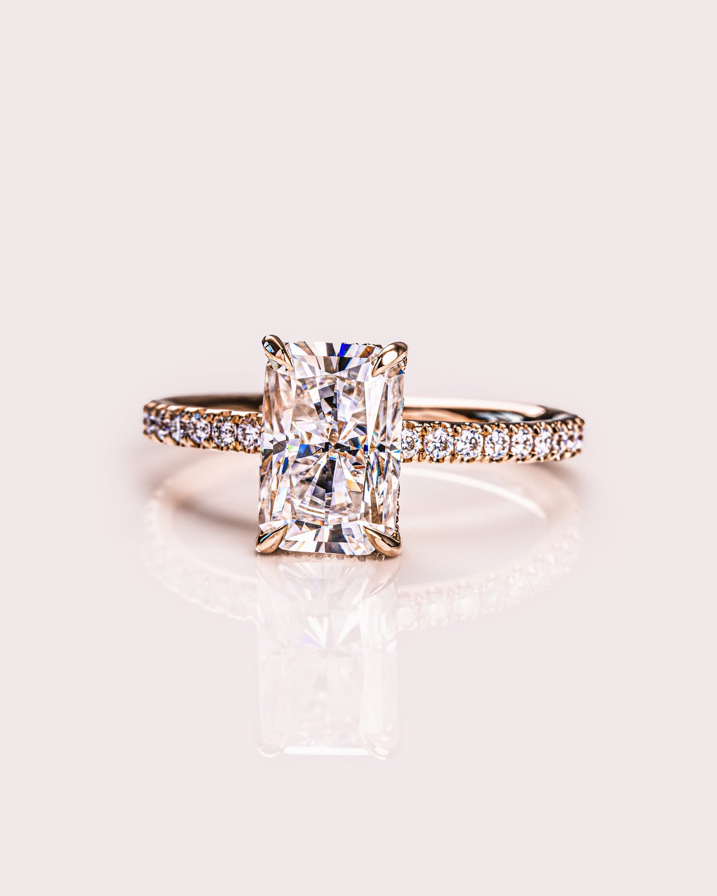 2.43 CT Radiant Cut Moissanite Solitaire Engagement Ring With Hidden Halo Setting