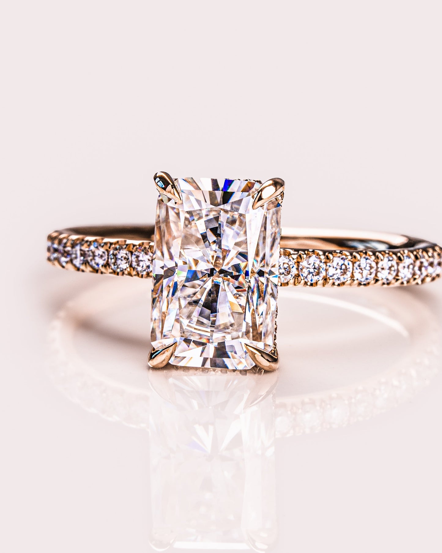 2.43 CT Radiant Cut Moissanite Solitaire Engagement Ring With Hidden Halo Setting