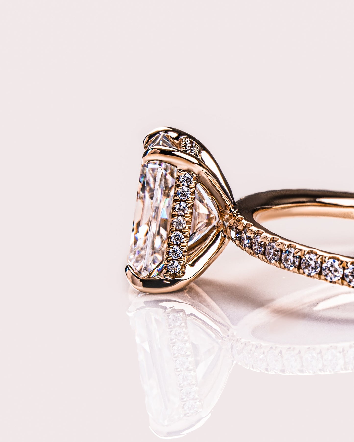 2.43 CT Radiant Cut Moissanite Solitaire Engagement Ring With Hidden Halo Setting