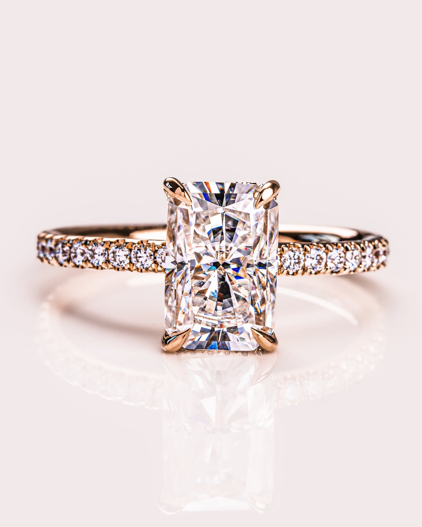 2.43 CT Radiant Cut Moissanite Solitaire Engagement Ring With Hidden Halo Setting
