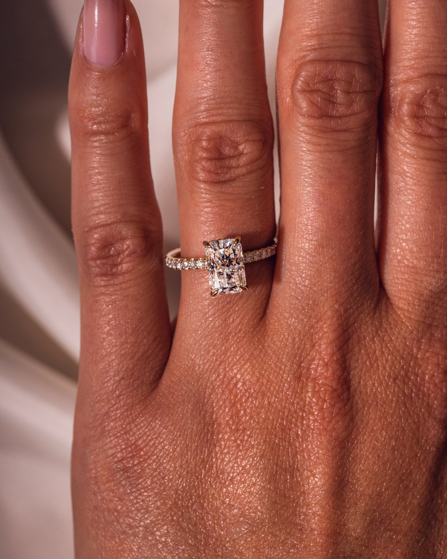 2.43 CT Radiant Cut Moissanite Solitaire Engagement Ring With Hidden Halo Setting