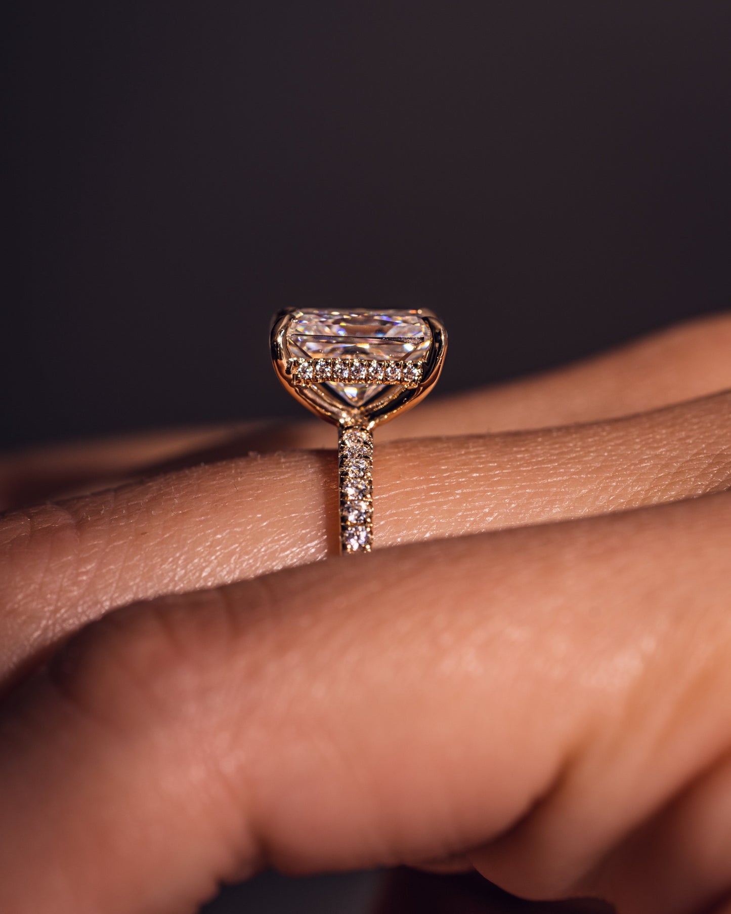 2.43 CT Radiant Cut Moissanite Solitaire Engagement Ring With Hidden Halo Setting