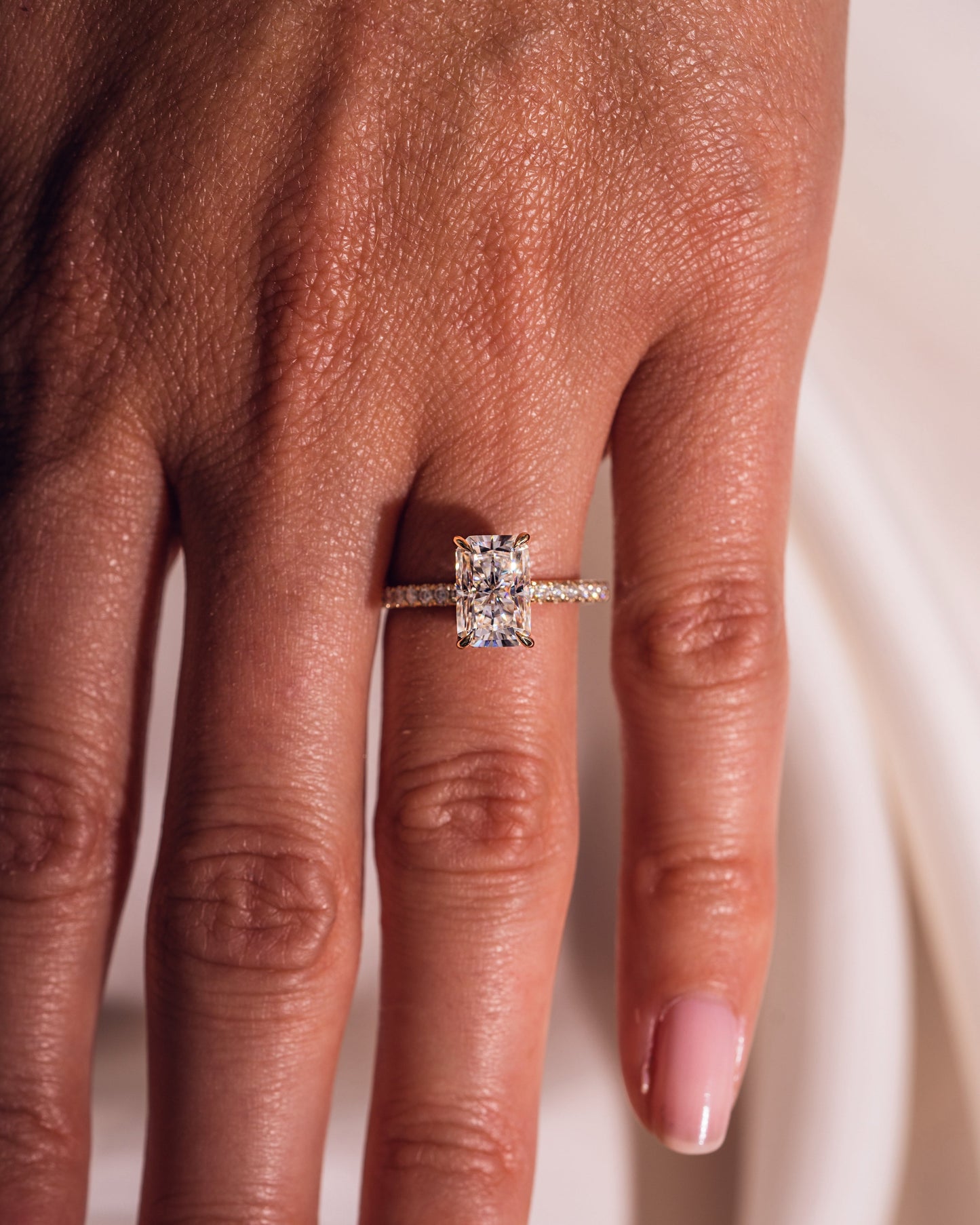 2.43 CT Radiant Cut Moissanite Solitaire Engagement Ring With Hidden Halo Setting