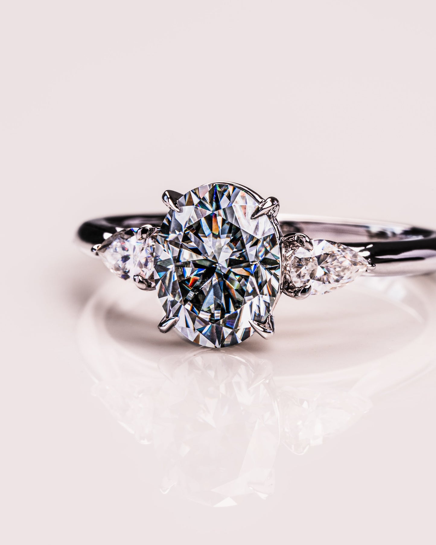 1.91 CT Oval Cut Three Stone Moissanite Engagement Ring