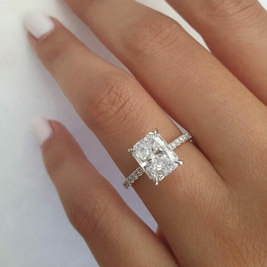 2.1 CT Radiant Hidden Halo & Pave Moissanite Engagement Ring