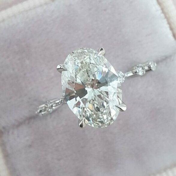 2.1 CT Oval Dainty Pave Moissanite Engagement Ring
