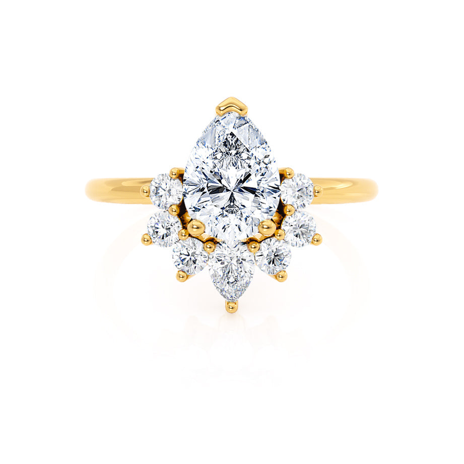 1.50 CT Pear Shaped Moissanite Cluster Style Engagement Ring