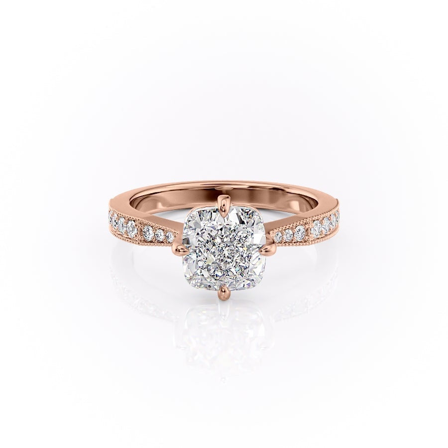 2.15 CT Cushion Cut Milgrain Pave Moissanite Engagement Ring