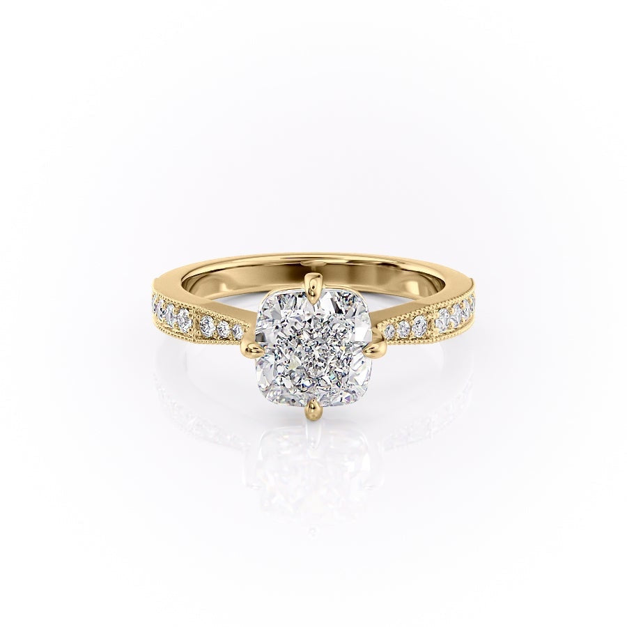 2.15 CT Cushion Cut Milgrain Pave Moissanite Engagement Ring