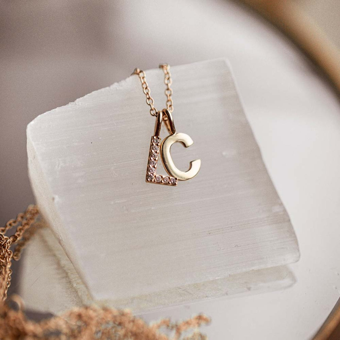 0.08 TCW Round Moissanite Initial Necklace