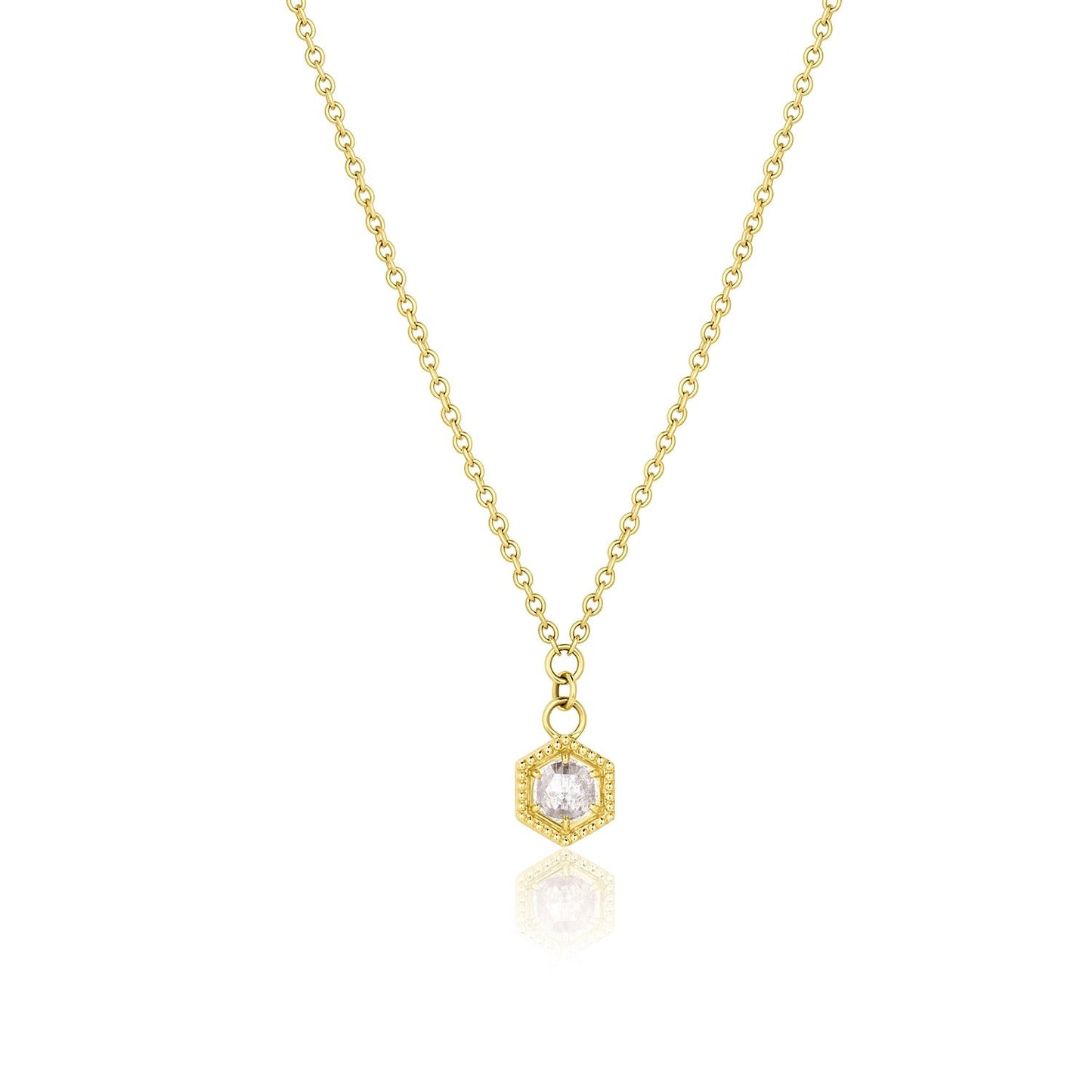 0.06 TCW Round Rose Cut Moissanite Hexagon Charm Necklace