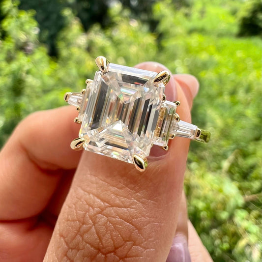 5.75 CT Emerald Three Stone Moissanite Engagement Ring