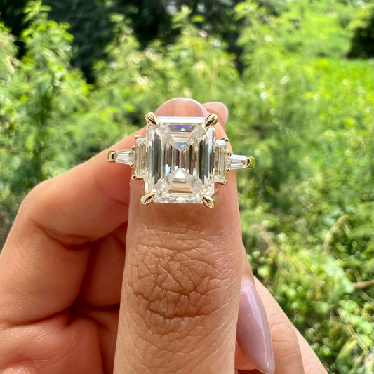 5.75 CT Emerald Cut 3 Stone Moissanite Engagement Ring