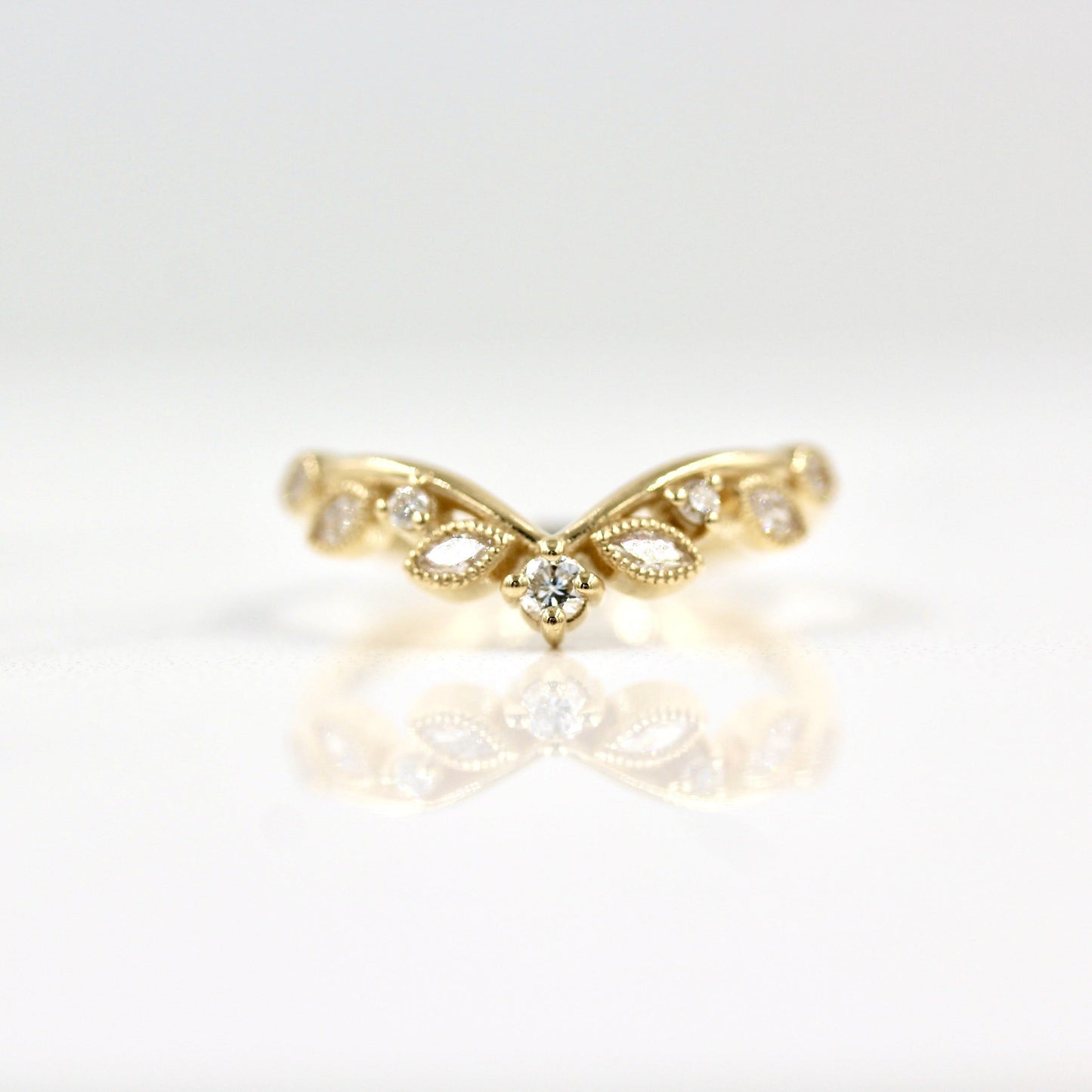 0.21 TCW Round Cut Milgrain Curved Moissanite Wedding Band
