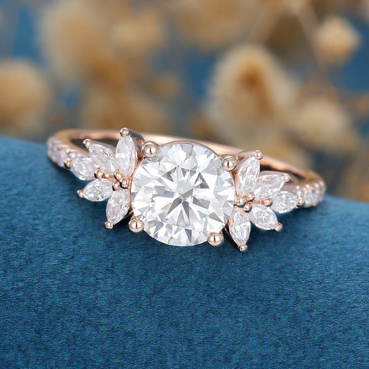 1.10 CT Round Shaped Moissanite Cluster Engagement Ring