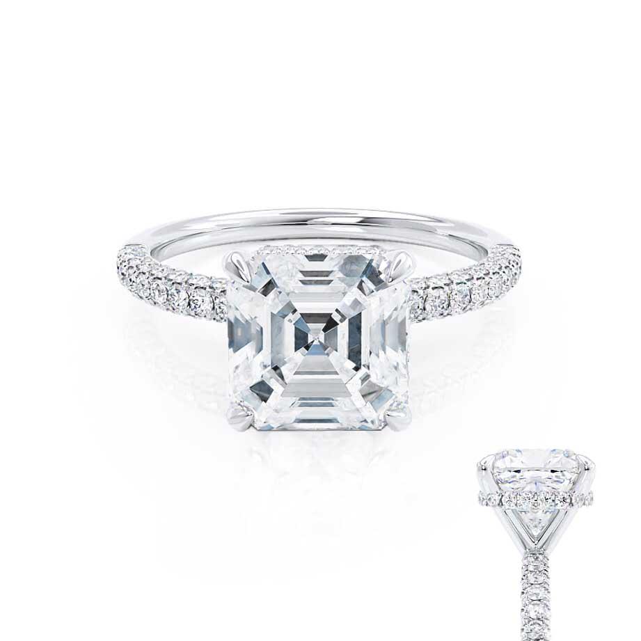 1.30 CT Asscher Shaped Moissanite Hidden Halo Style Engagement Ring